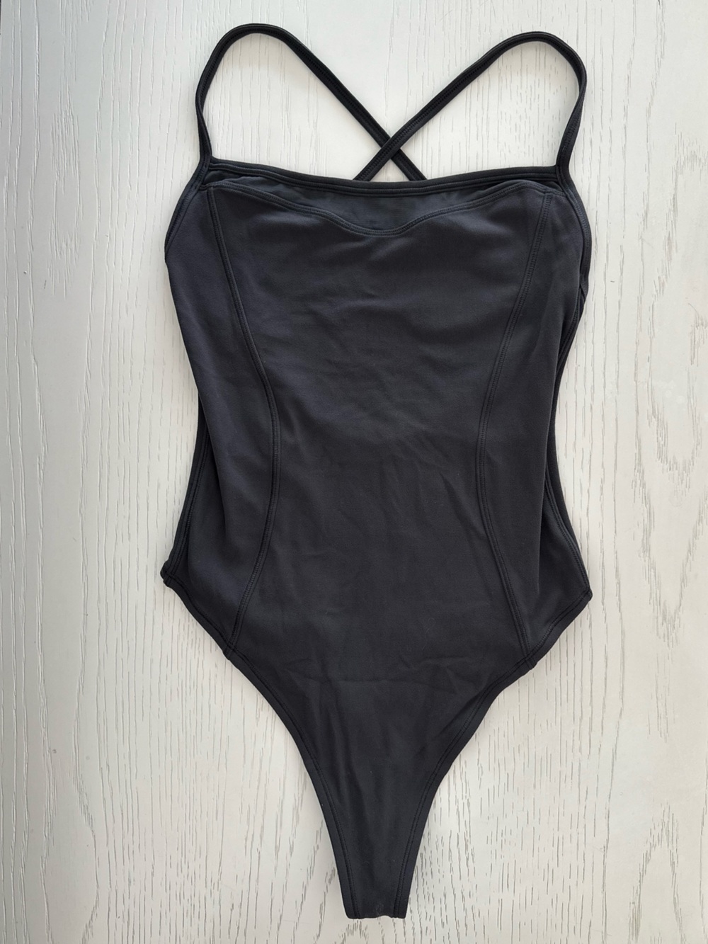 Lululemon bodysuit in a versatile dark charcoal gray, worn only once